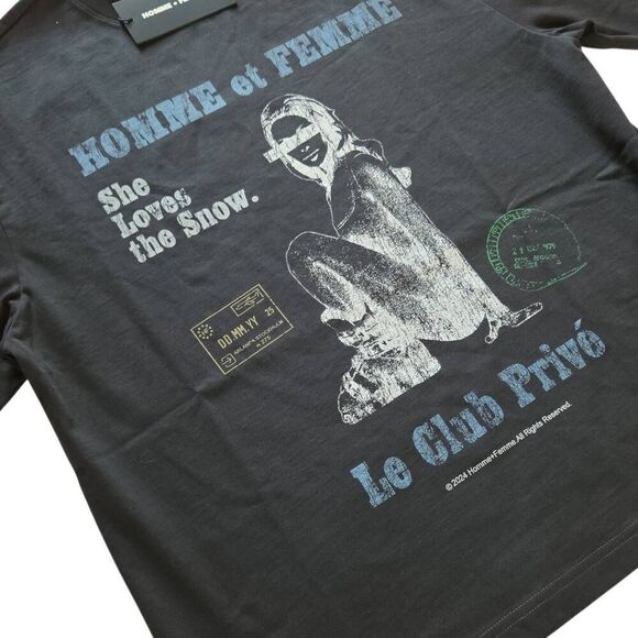 Homme+Femme T-Shirt Snow Bunny Cropped Tee Black XSmall - Picture 2 of 6